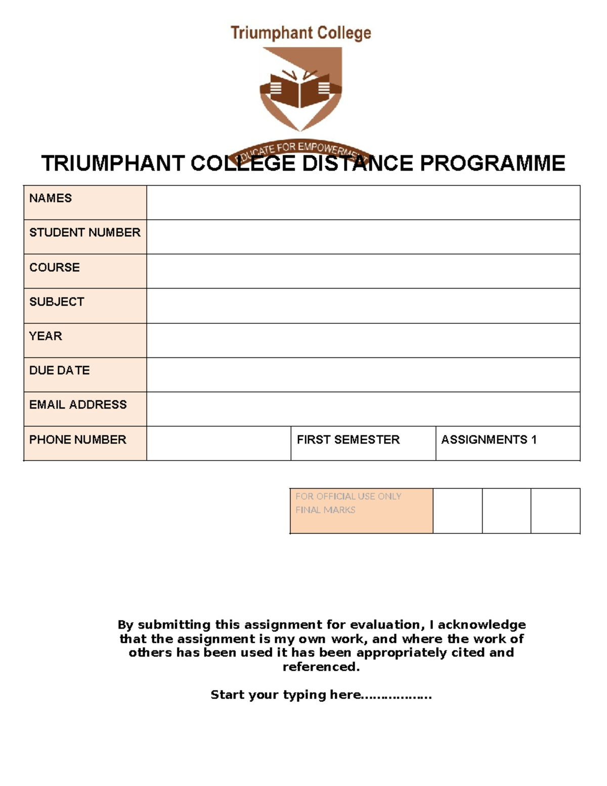 First Semester Assignment Submission for Distance Programme - Human ...