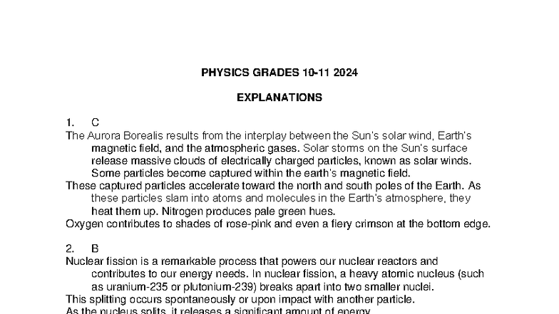 PHYSICS 2024 FINAL EXAM SOLUTIONS AND EXPLANATIONS - Studocu