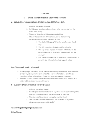 Title X - Criminal Law Summary - Art. 293. Robbery is the taking of ...