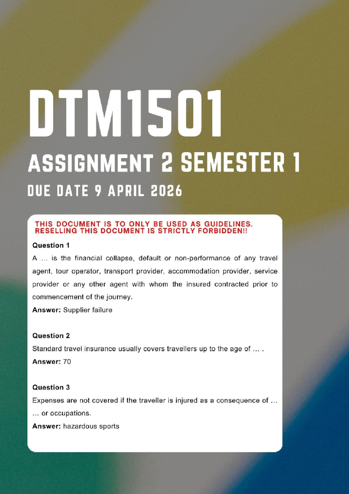 DTM1501 Assignment 2 Semester 1 2026 Memo Answers - Studocu