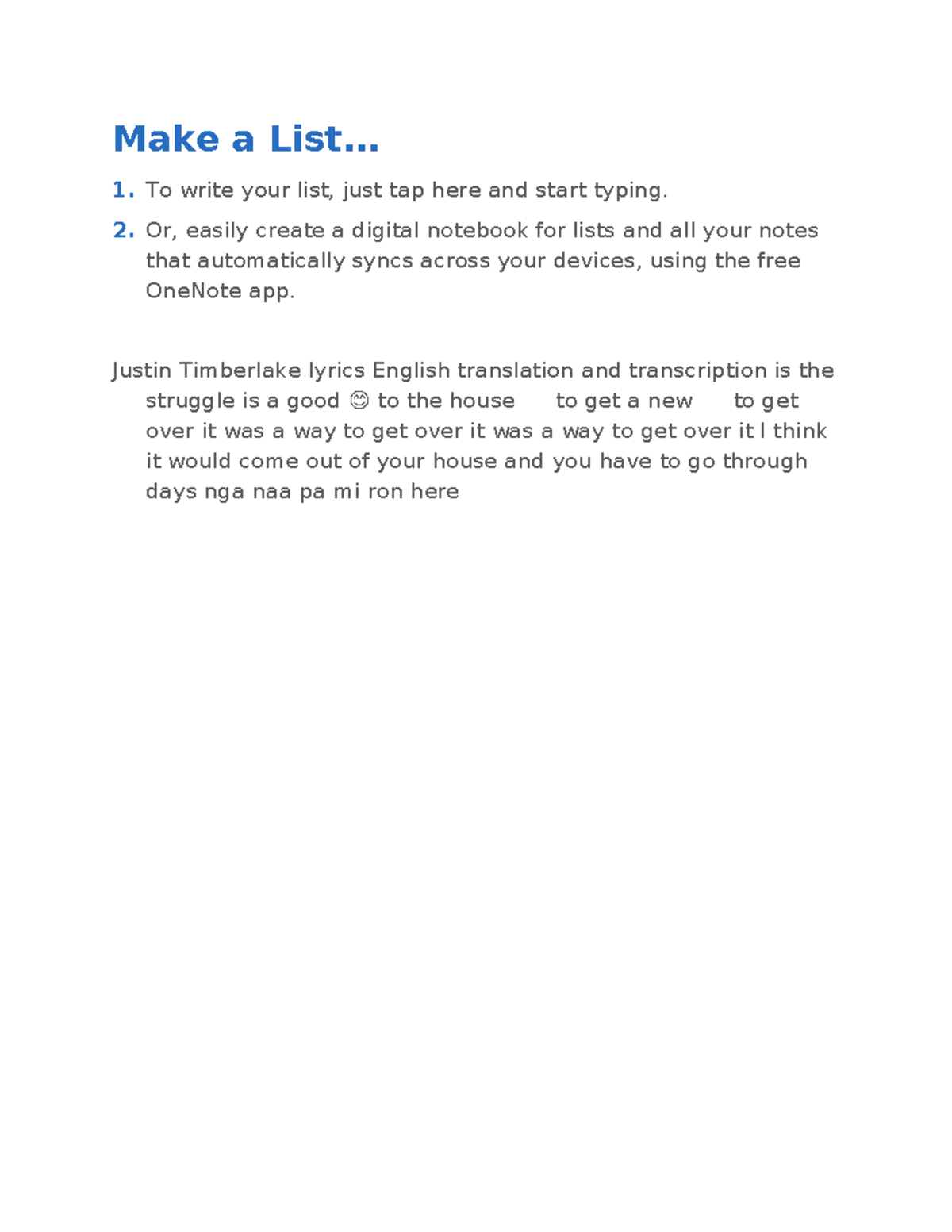 Listing Documents - Make a List... To write your list, just tap here ...