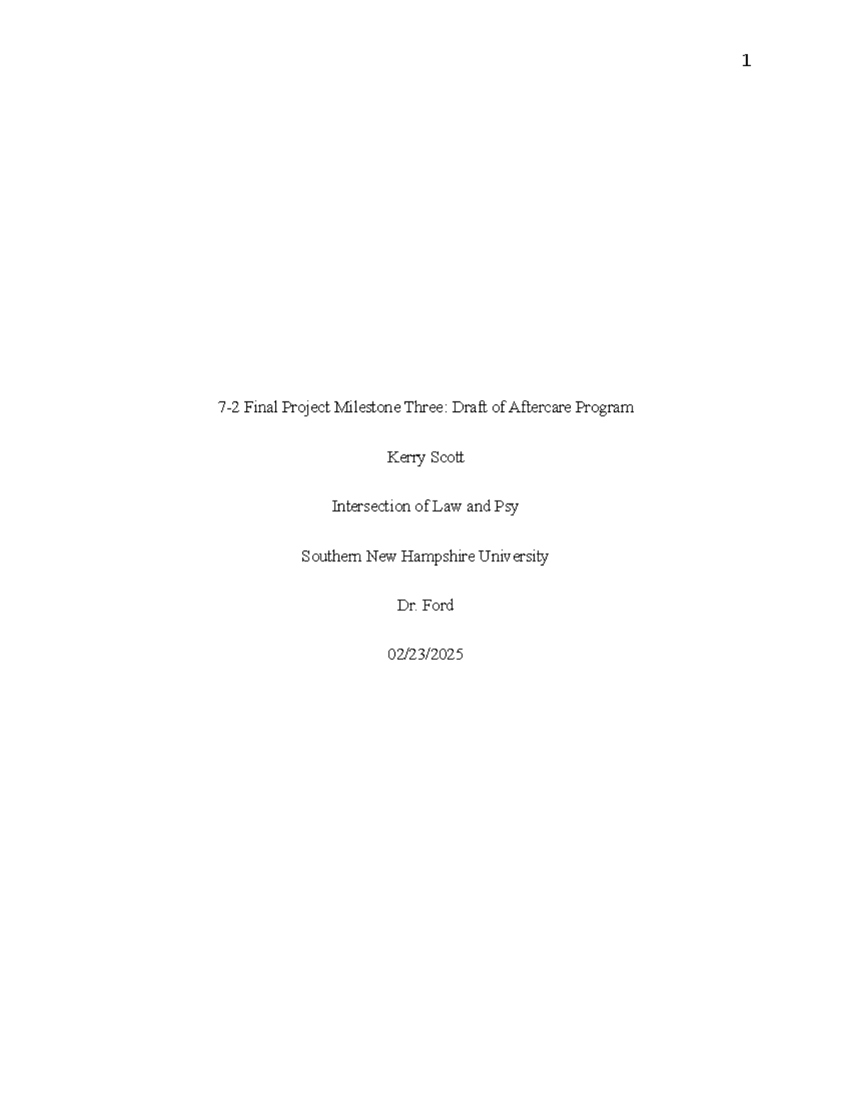 Psy 624 Final Project Milestone Three: Aftercare Program Draft - Studocu