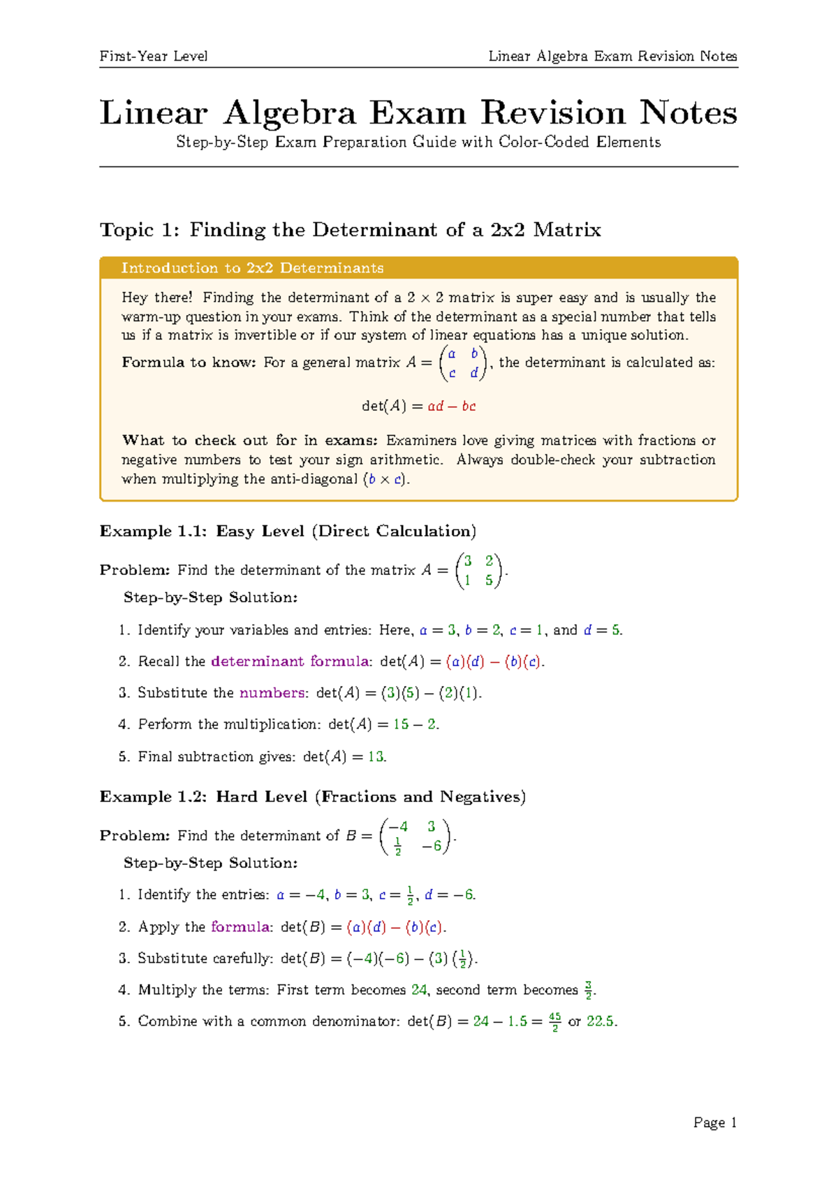 Linear Algebra Exam Revision Notes (LA101) - Studocu