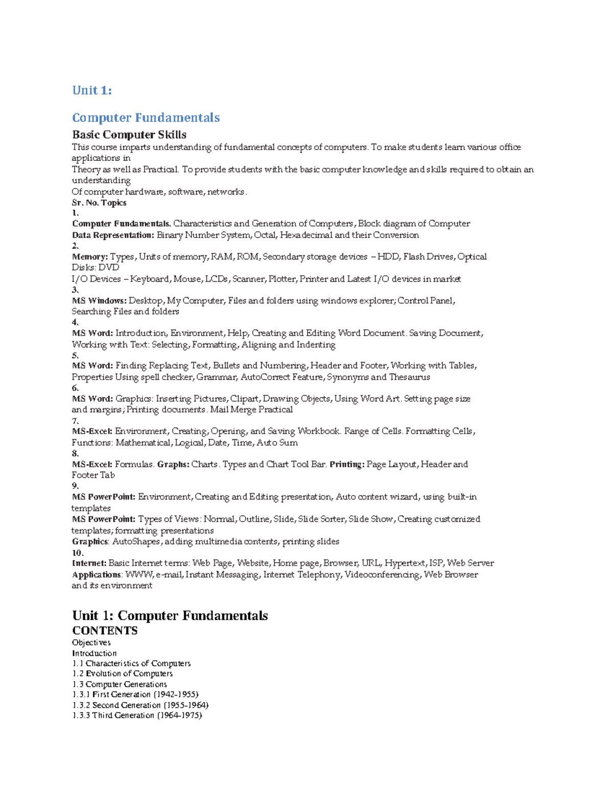 Unit 1 CFOA - These notes are helpful for BCA students who are ...