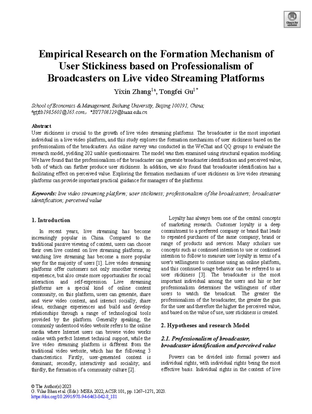 125982579 - Formation Mechanism of User Stickiness in Live Streaming ...