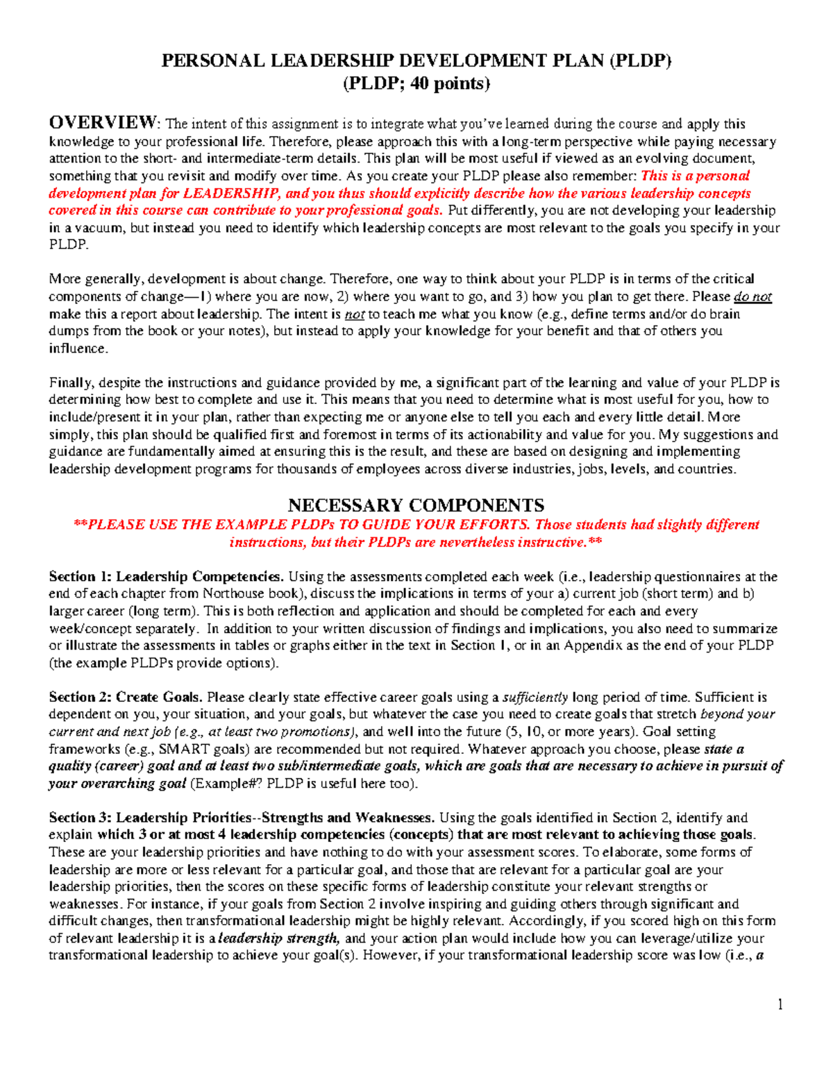 Instructions for Personal Leadership Development Plan PLDP-MGT8113 Fall ...