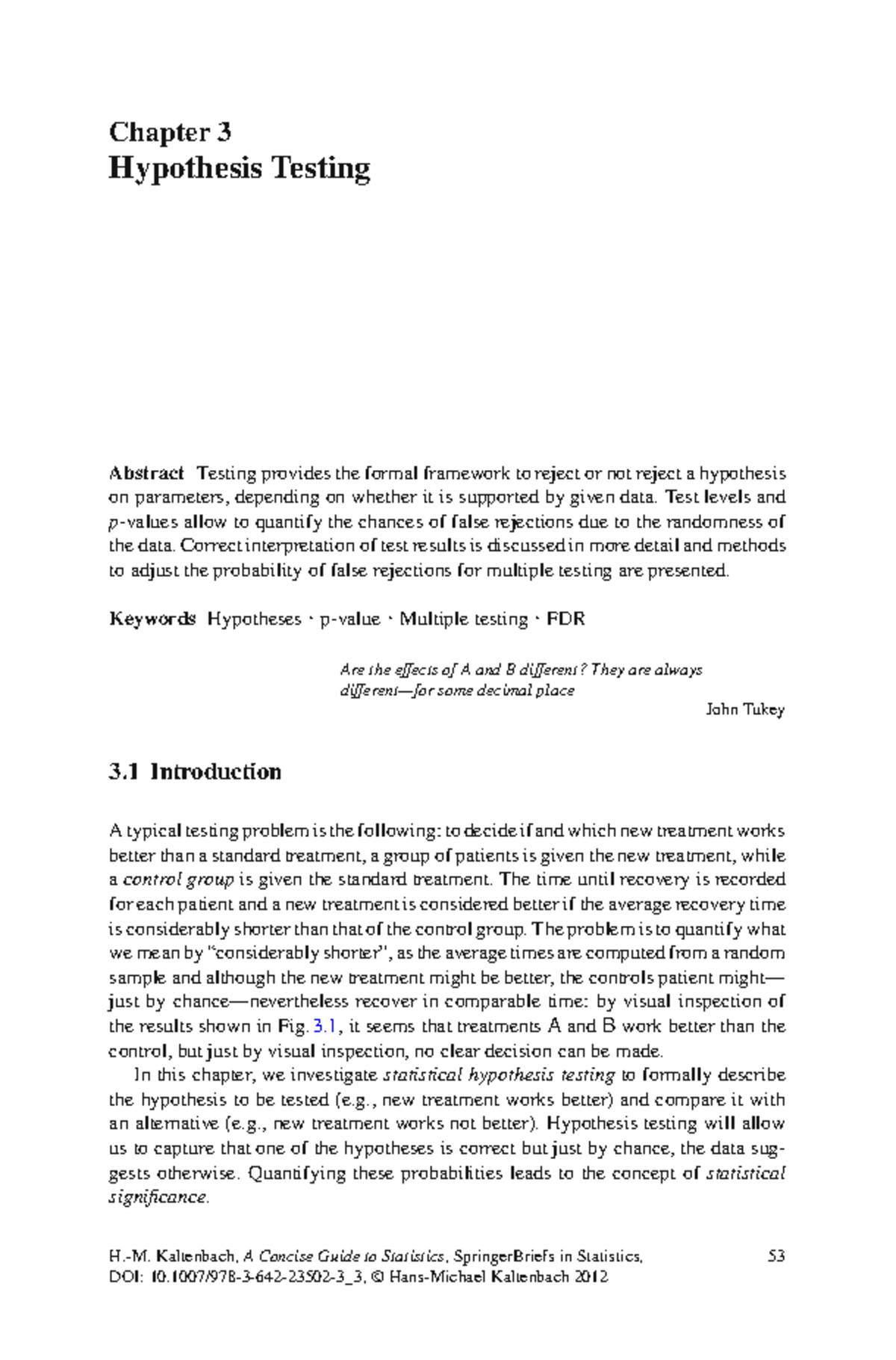 Chapter 3 Hypothesis Testing - Chapter 3 Hypothesis Testing Abstract ...