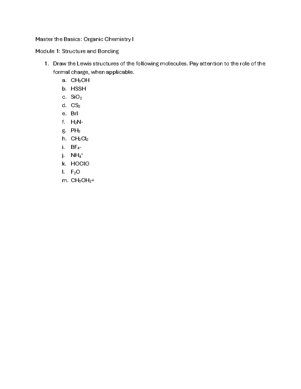Chem 241: Organic Chemistry I - Module 1 Practice on Structures - Studocu