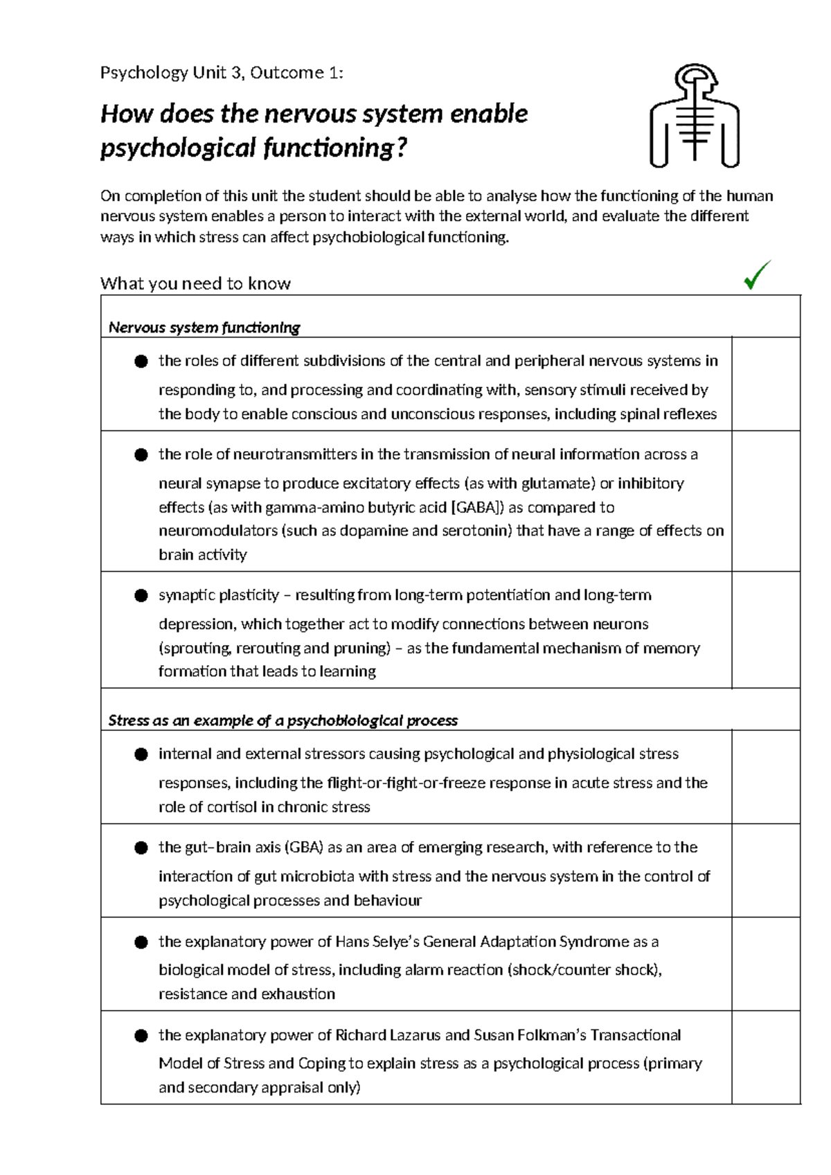 Psychology Unit 3 Study Design Checklist for Mental Processes - Studocu