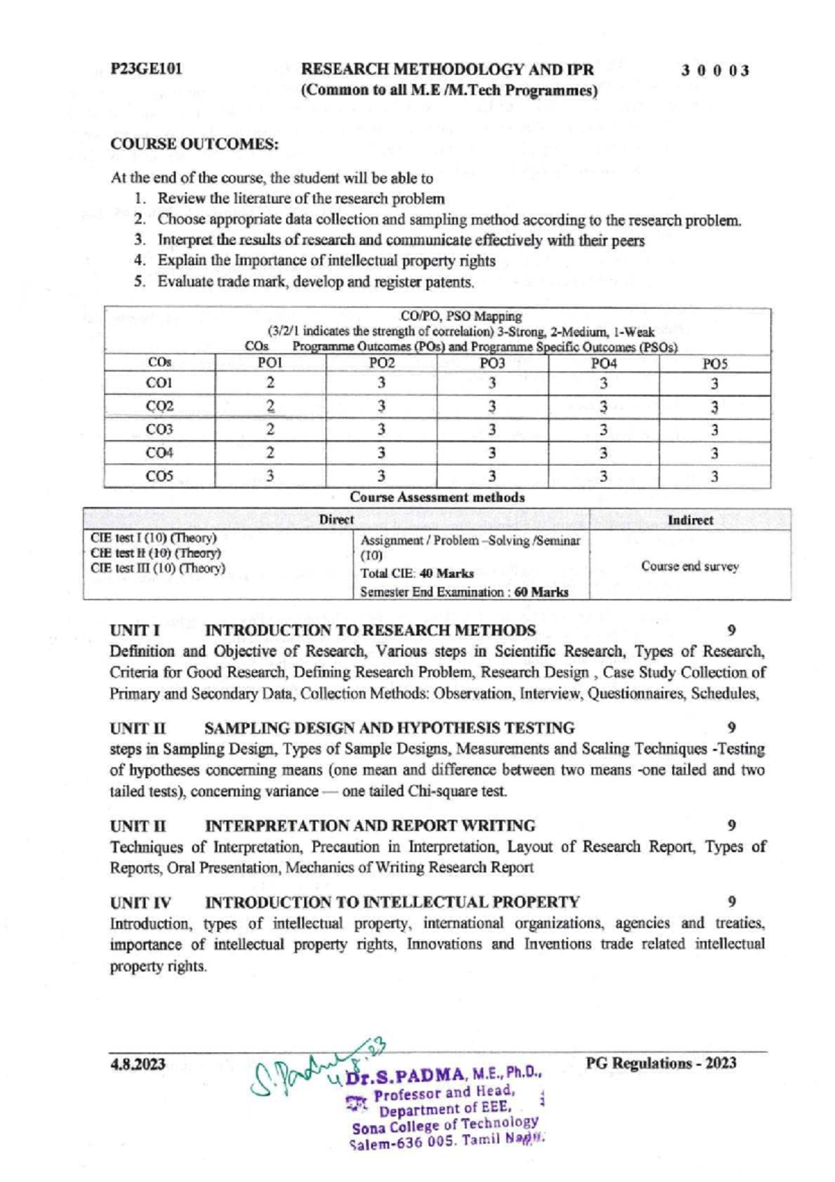 RESEARCH METHODOLOGY & IPR SYLLABUS (Ph.D) - COURSE OUTCOMES - Studocu