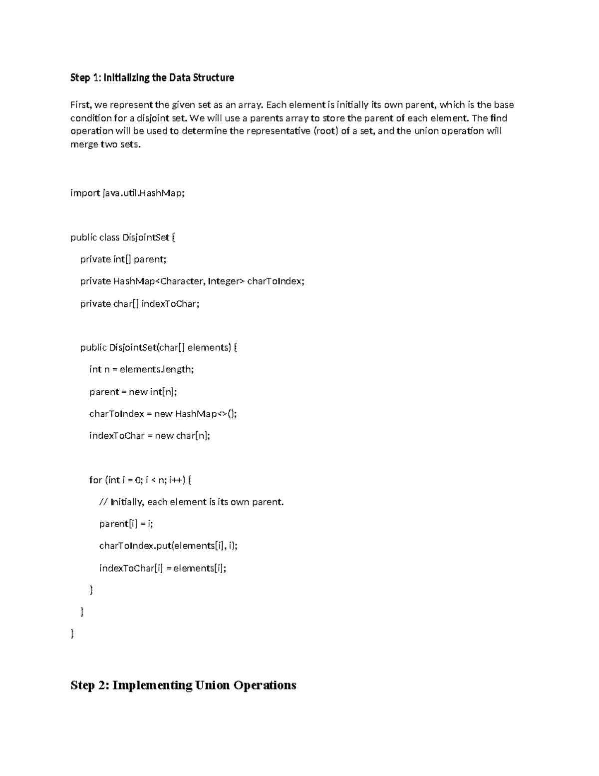 Java Disjoint Set Implementation: Union-Find Operations (CS101) - Studocu