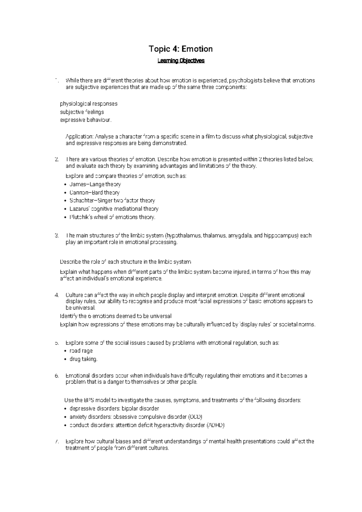 Emotion Learning Objectives - While there are different theories about ...