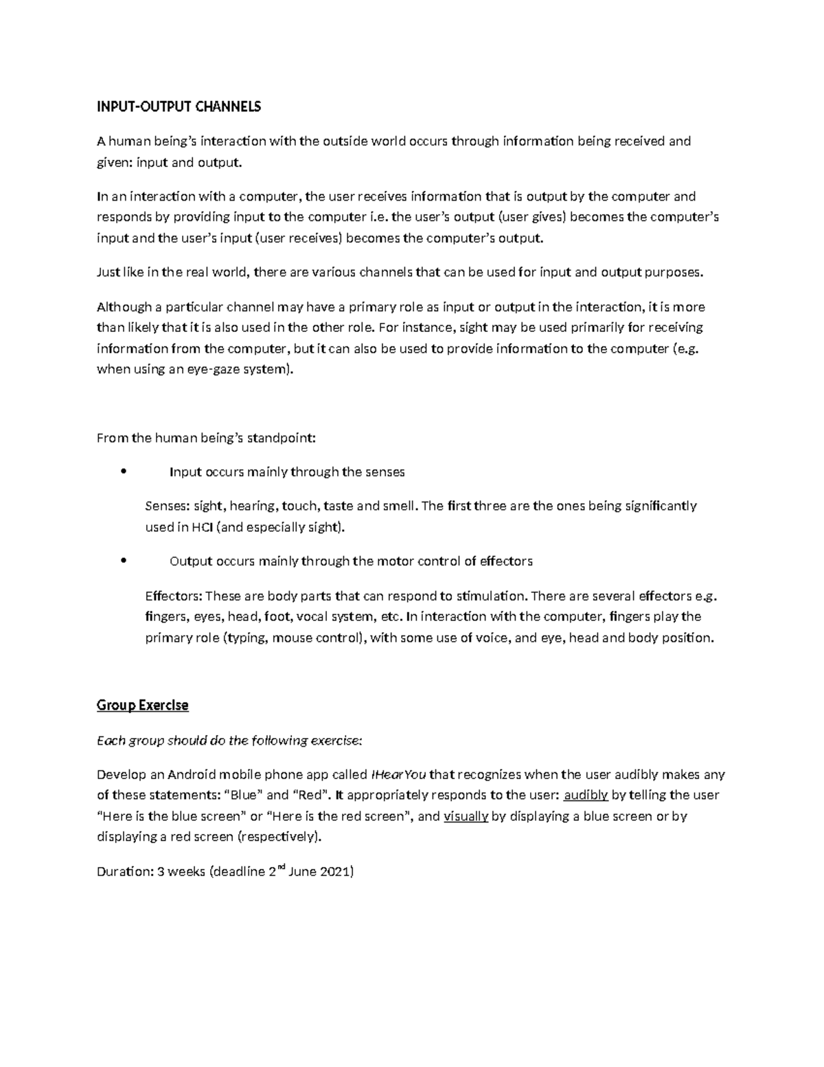 2 Input-Output Channels BSc CS Final Project May-Aug 2021 - Studocu