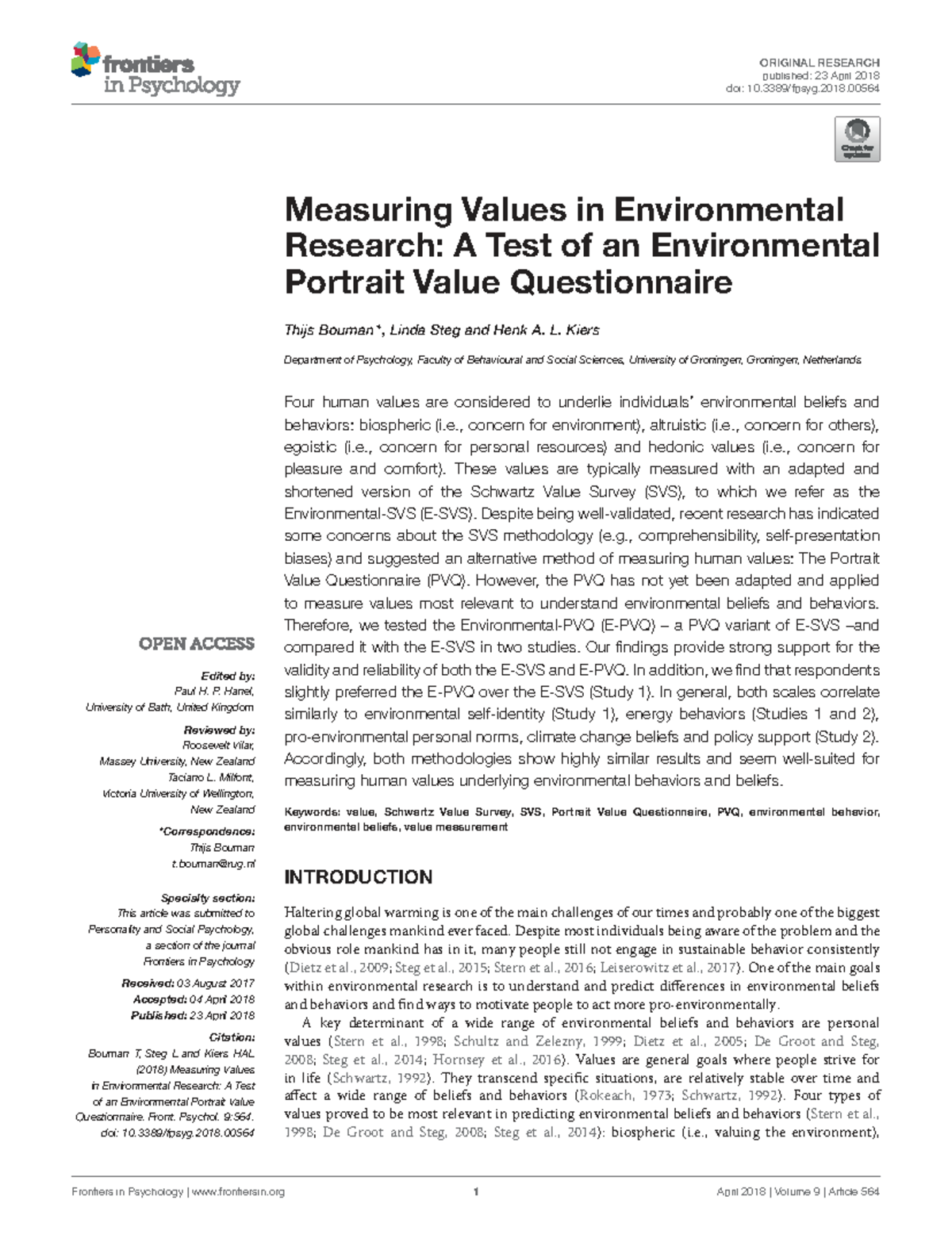 Measuring Values in Environmental Research: Comparing SVS and PVQ ...
