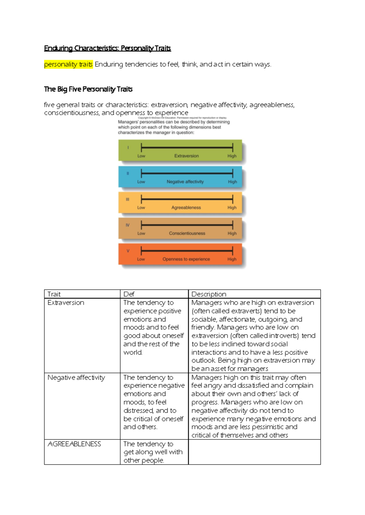 Unit 3 Values - Chapter 3 summaries - Enduring Characteristics ...