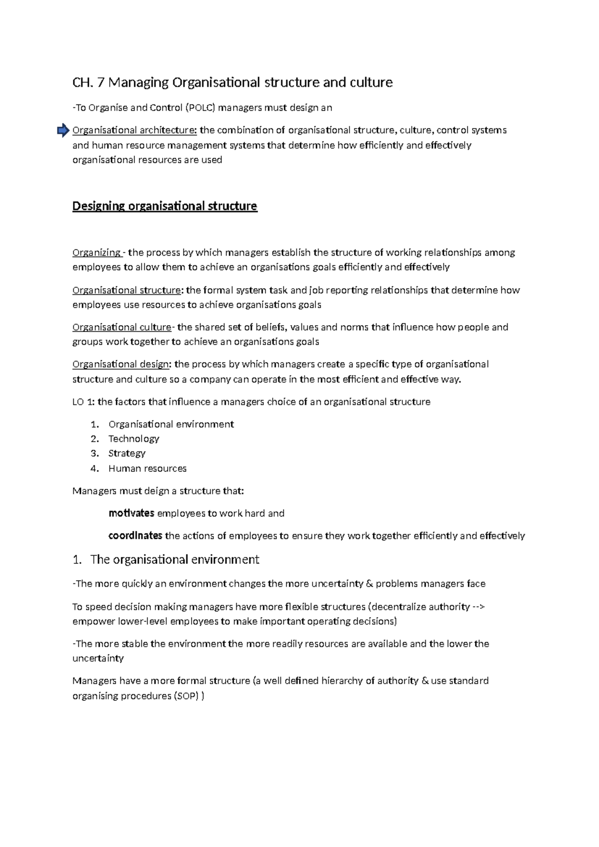 CH. 7 - Managing Org. Structure & Culture: Key Concepts and Insights ...