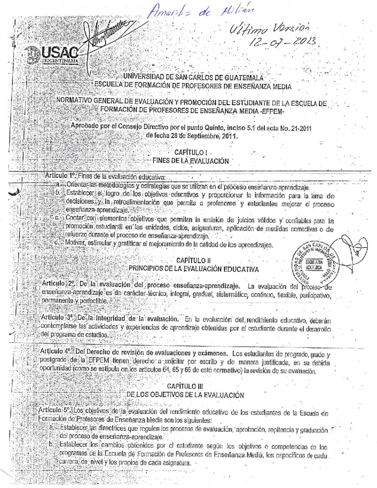 Normativo de Evaluación EFPEM: Principios y Proceso Educativo - Document Preview