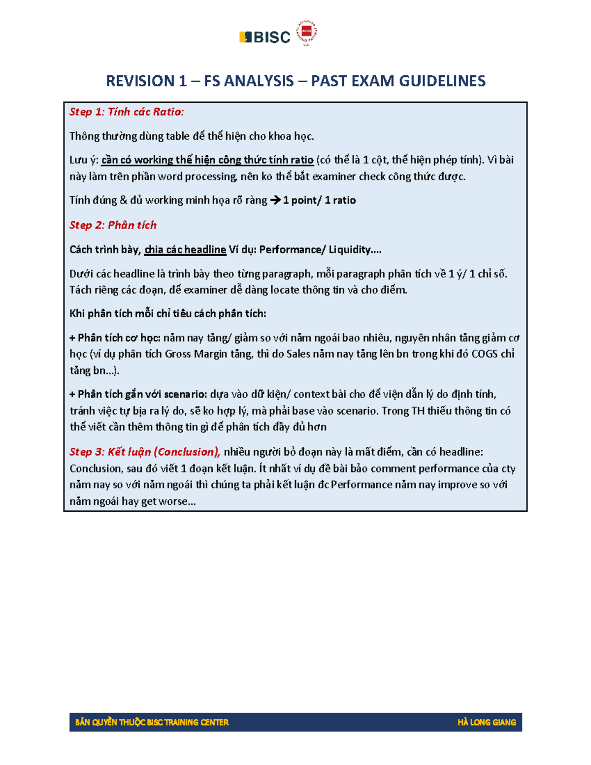 Revision FS Analysis Exam Guidelines 2024: Ratios & Performance ...