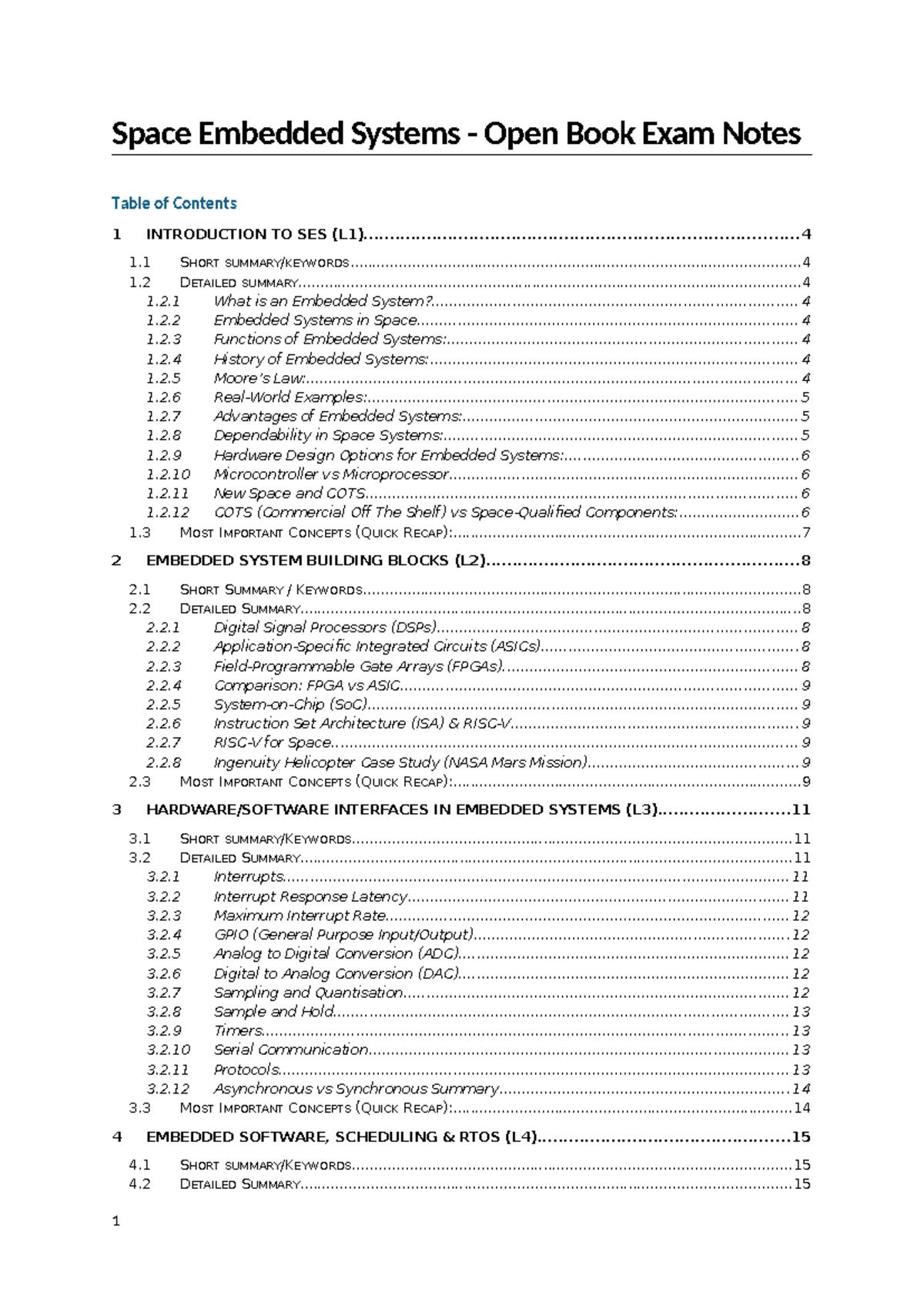 SES 101: Space Embedded Systems Open Book Exam Notes Summary - Studeersnel