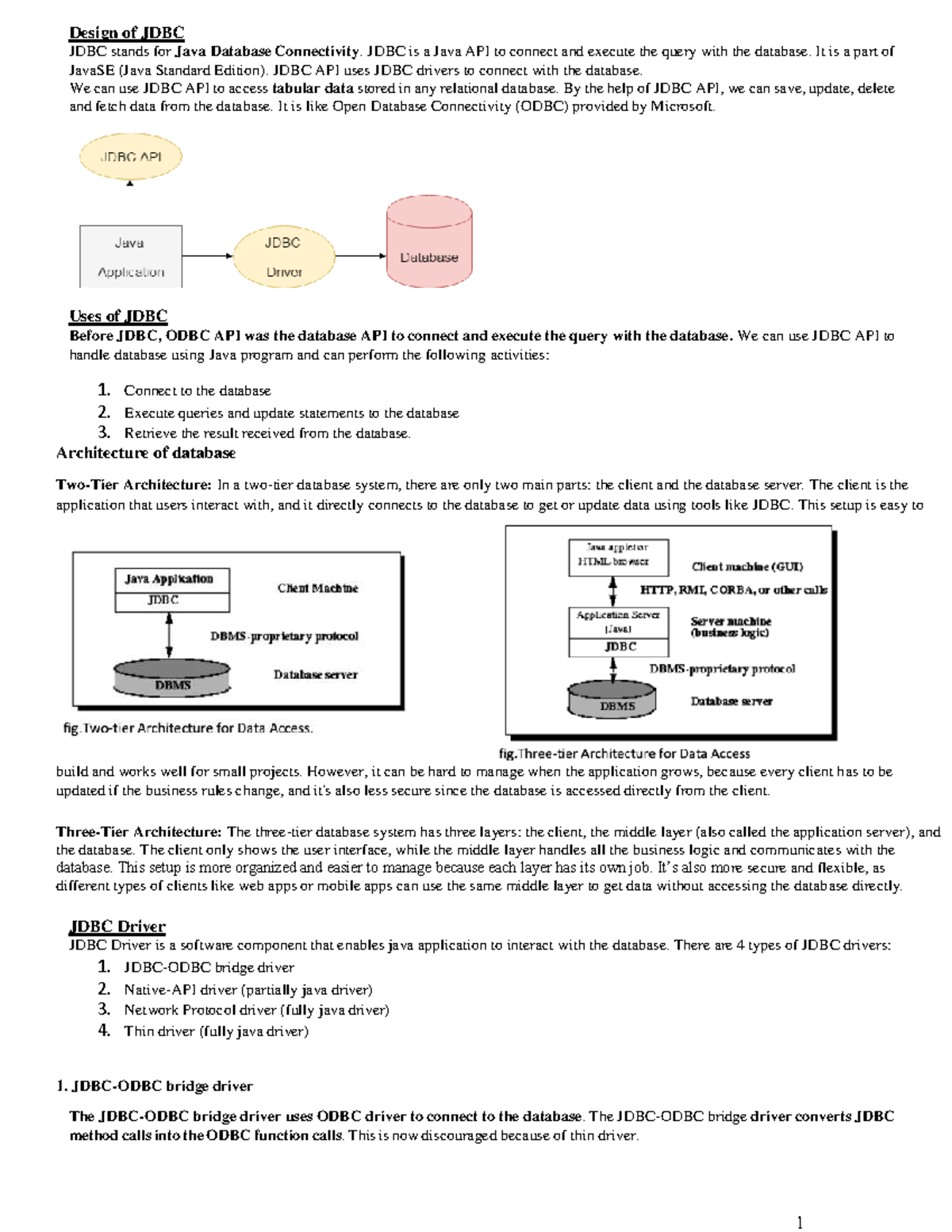 Advance Java DBMS: JDBC Design and Implementation Notes - Studocu