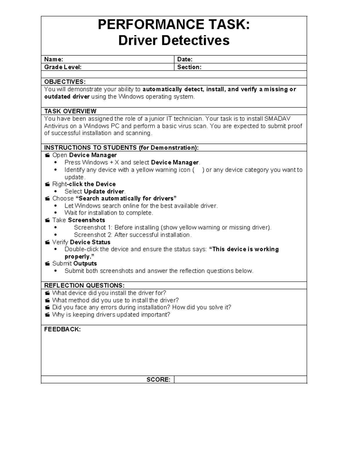 Performance Task: Driver Detectives - IT Technician Skills Assessment ...