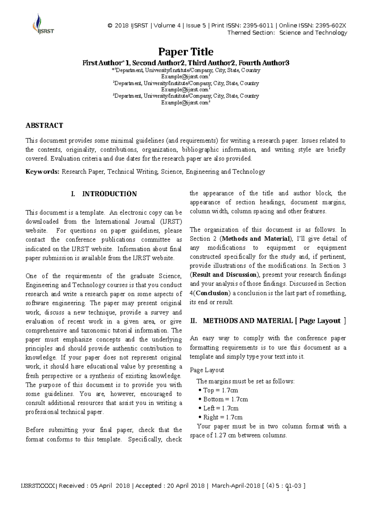 IJSRST Paper Template Guidelines for Research Submission - Studocu