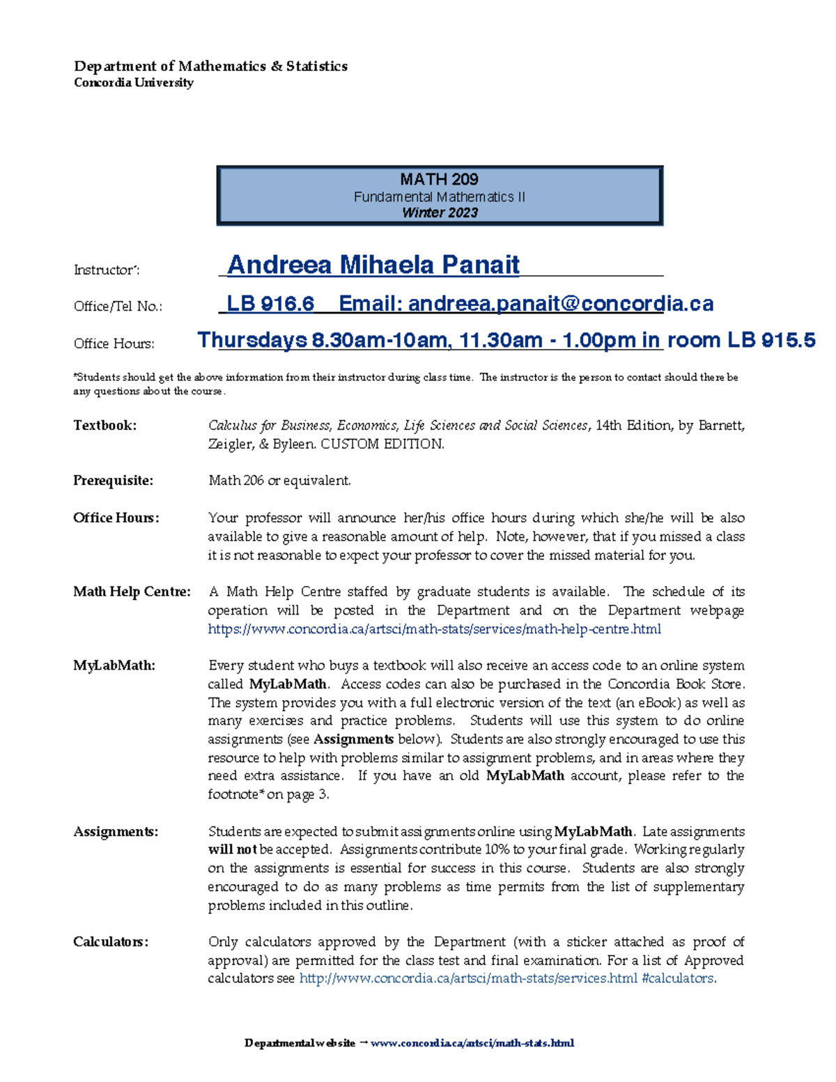 MATH 209 syllabus - Course outline for winter - Departmental website ...