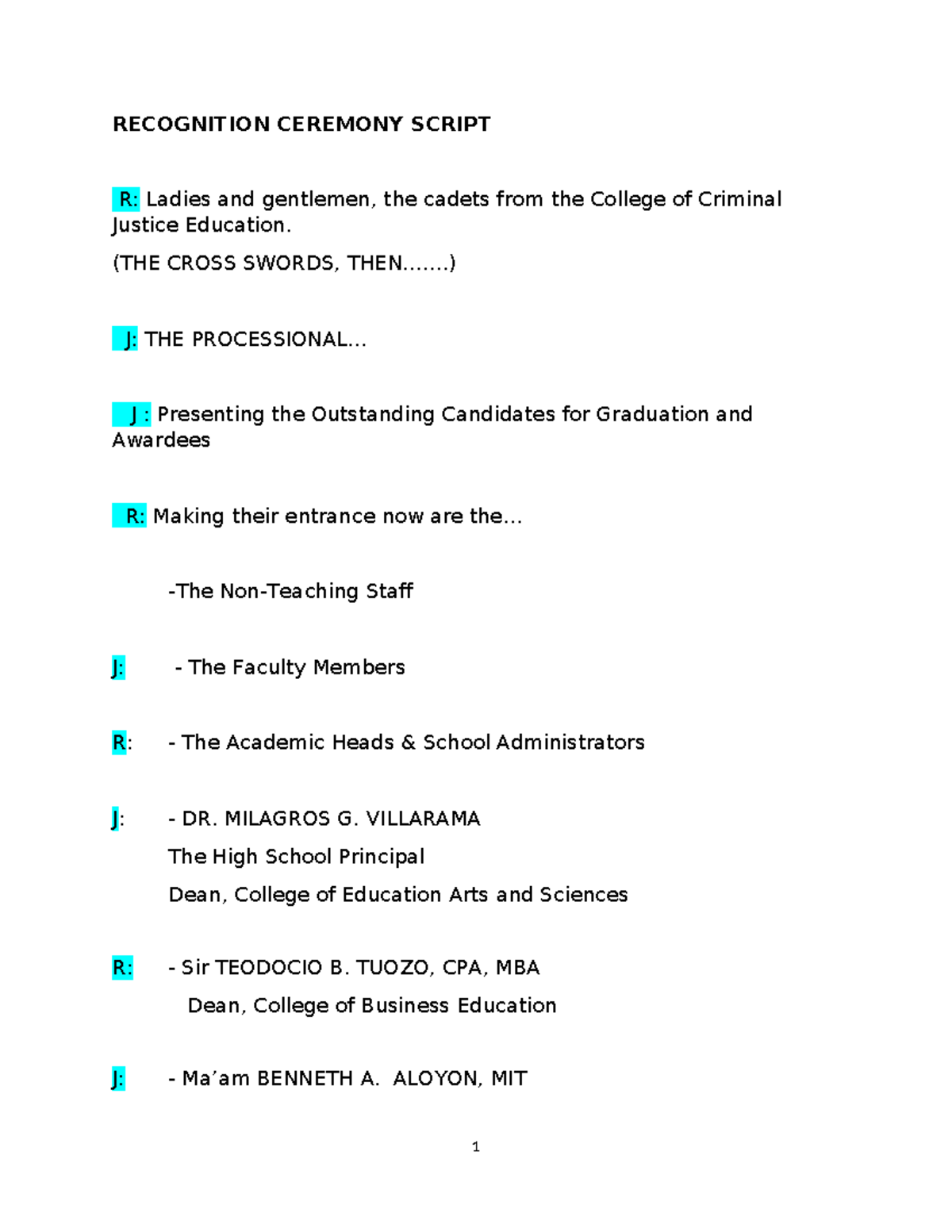 Recognition Ceremony Script 2025: College of Criminal Justice - Studocu