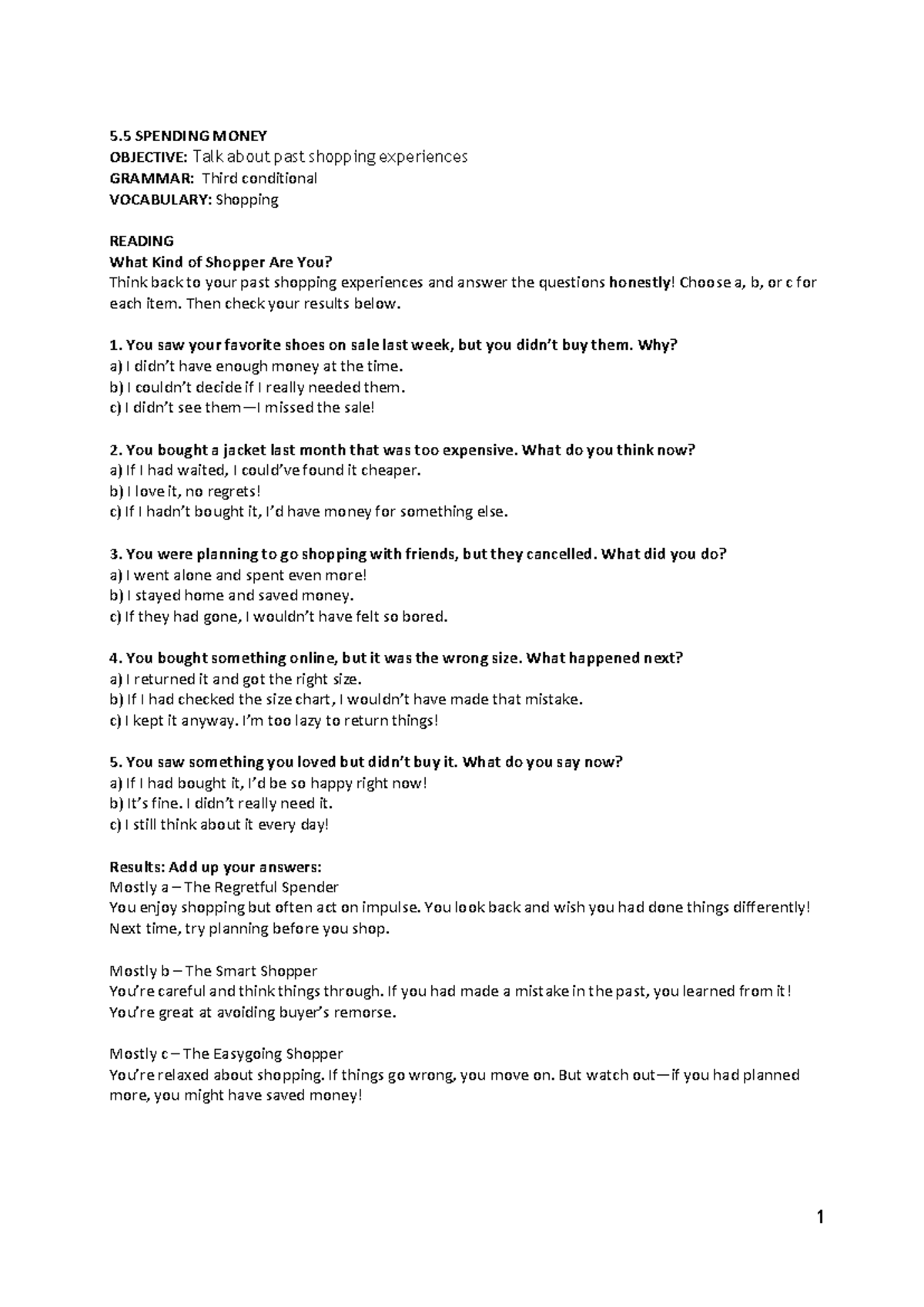 Unit 5 Lessons 5.5-5.8: Shopping, Feelings, and Complaints - Studocu