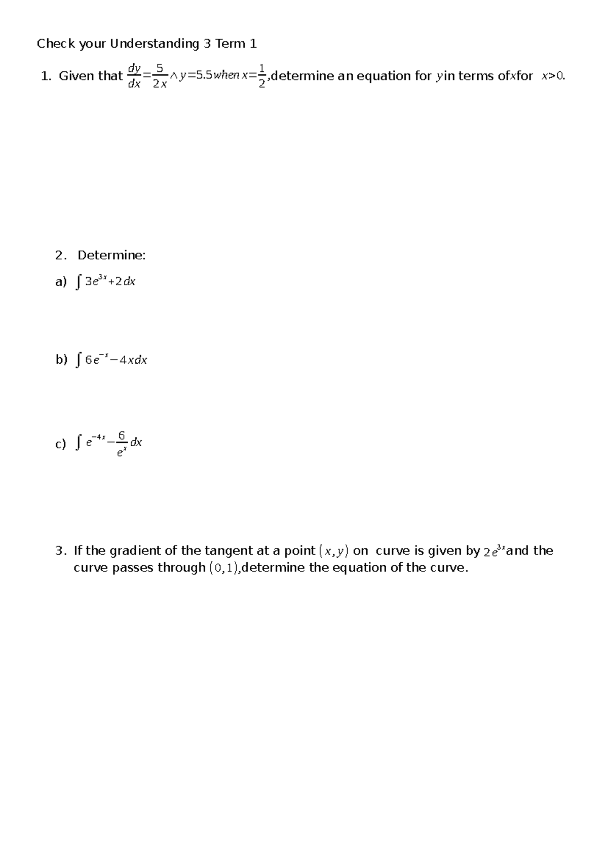Check Your Understanding: Integration Term 1 - Studocu