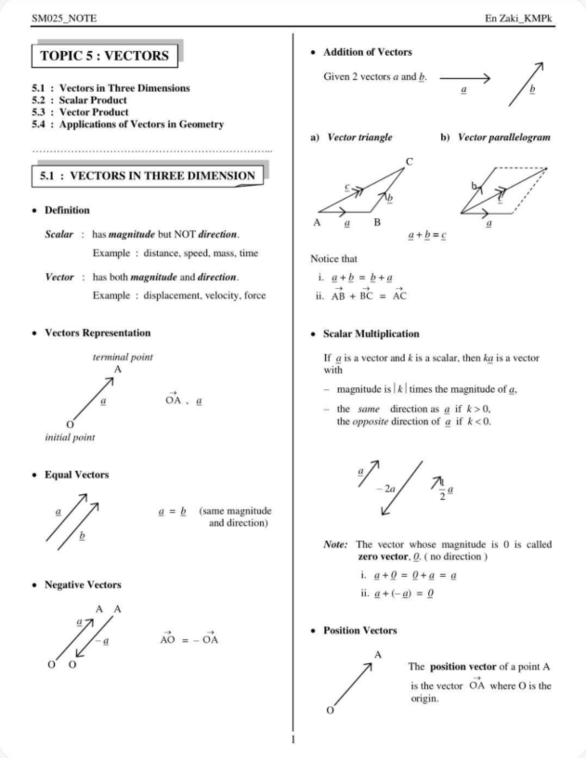 SMO025_Chapter 5 Notes: Vectors in 3D, Scalar & Vector Products - Studocu