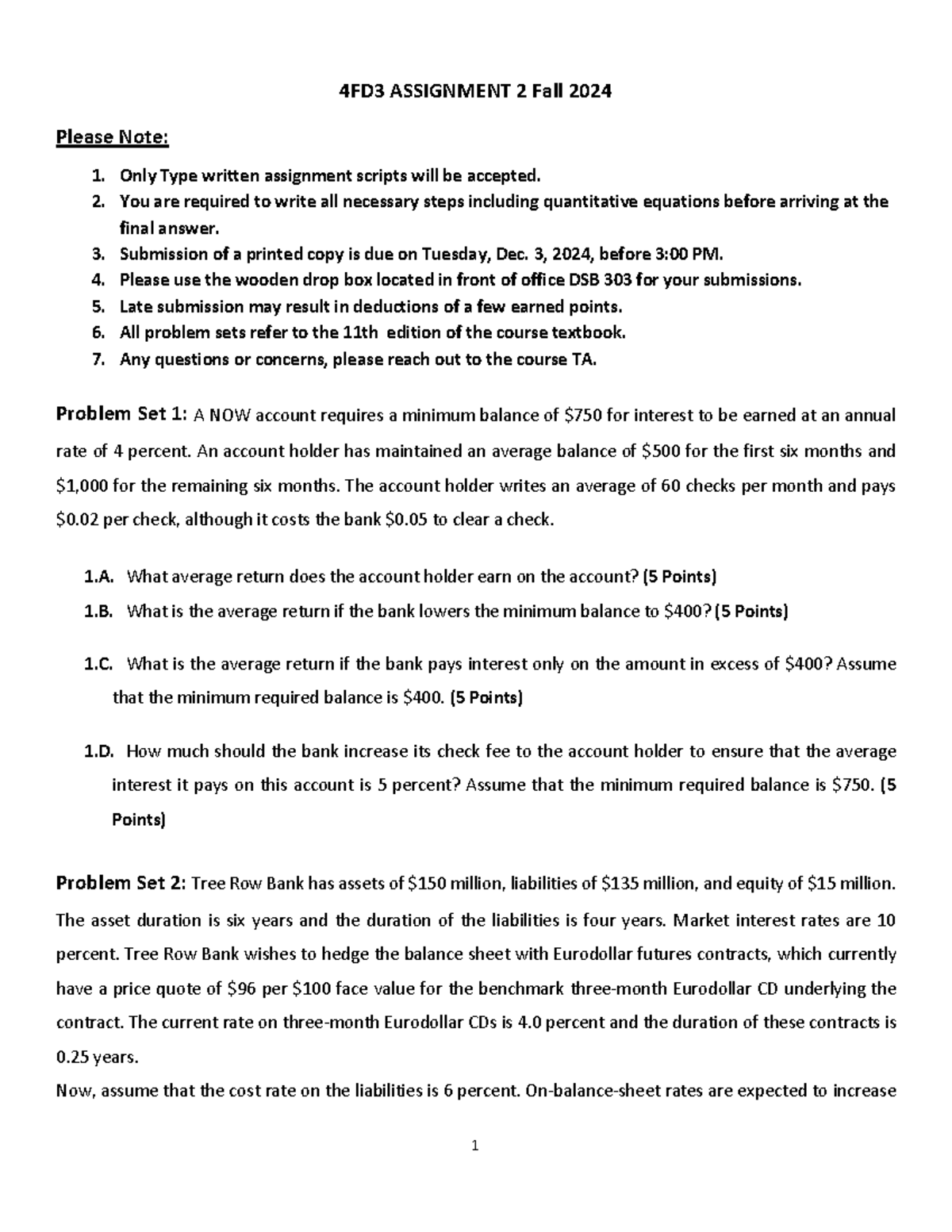 4FD3 Assignment 2 Fall 2024 - 1 4FD3 ASSIGNMENT 2 Fall 2024 Please Note ...