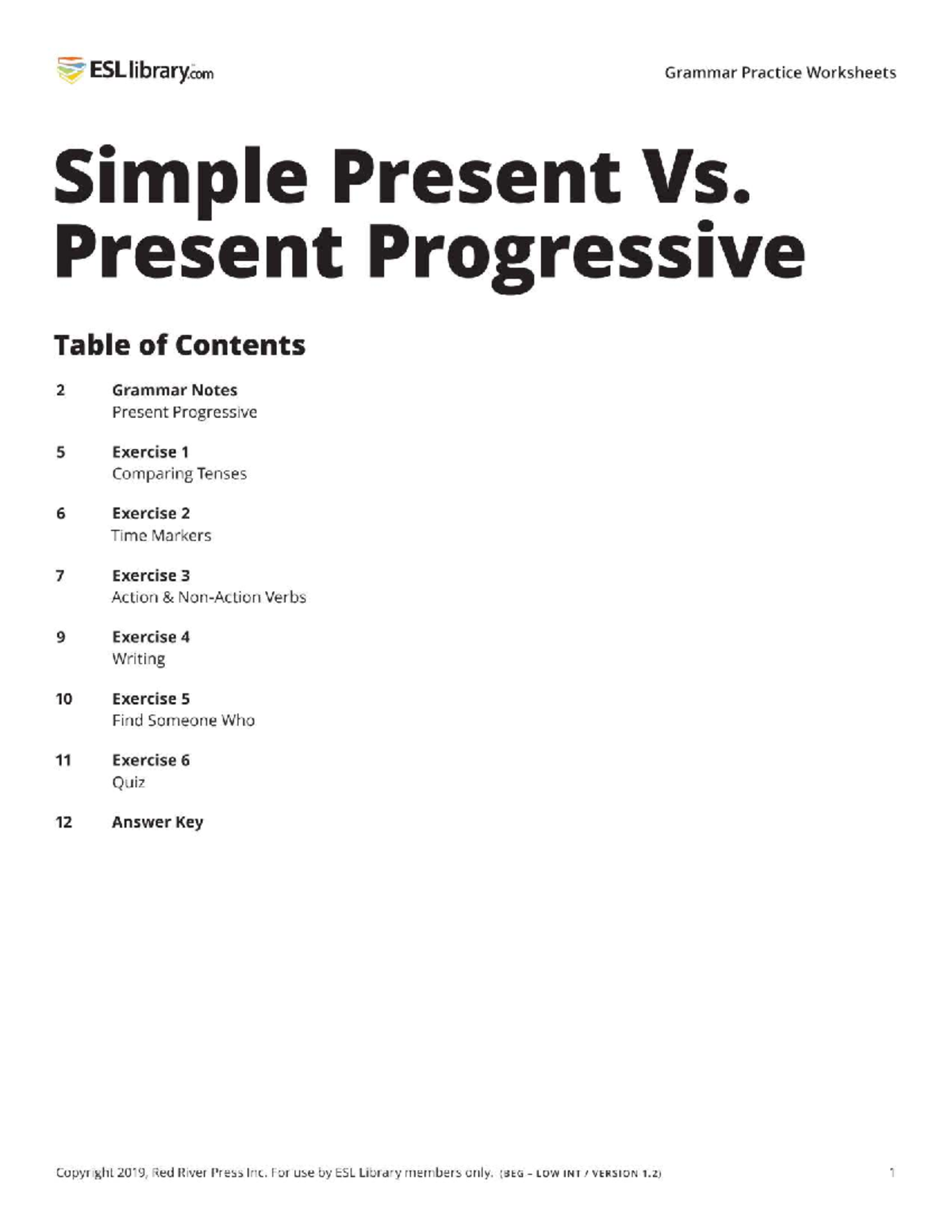 ESL 101: Simple Present vs. Present Progressive Grammar Practice ...