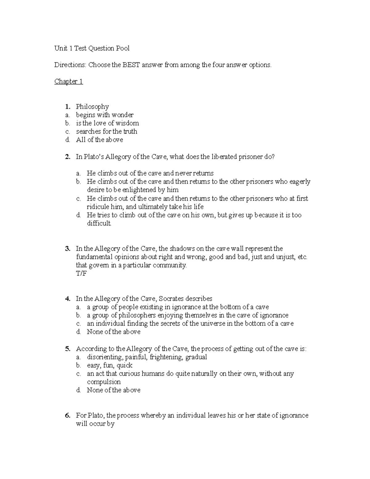 Unit 1 Study Questions Revised (2) - Unit 1 Test Question Pool ...