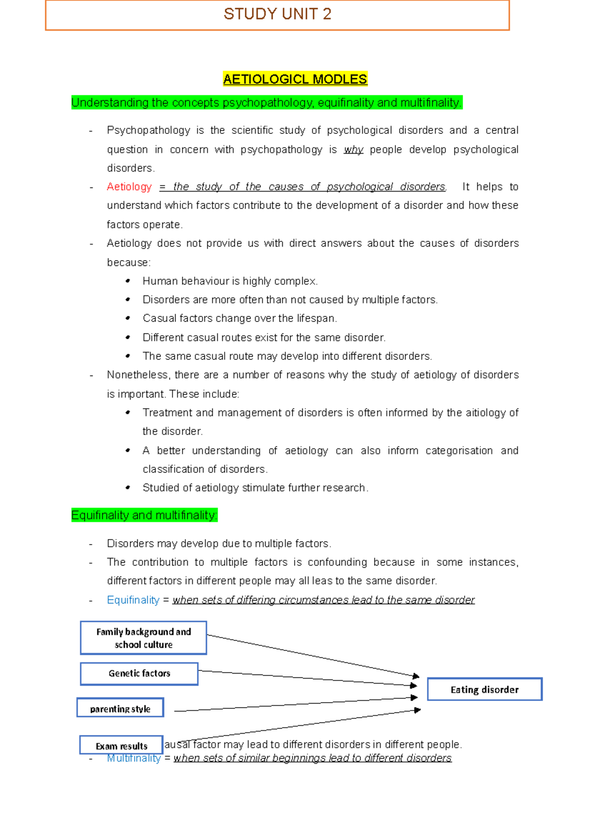 PSYC 311: Aetiological Models of Psychopathology Explained - Studocu