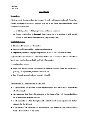 IURI 313 Study Unit 1 - Chris Bird Study Unit 1 § Law of succession ...