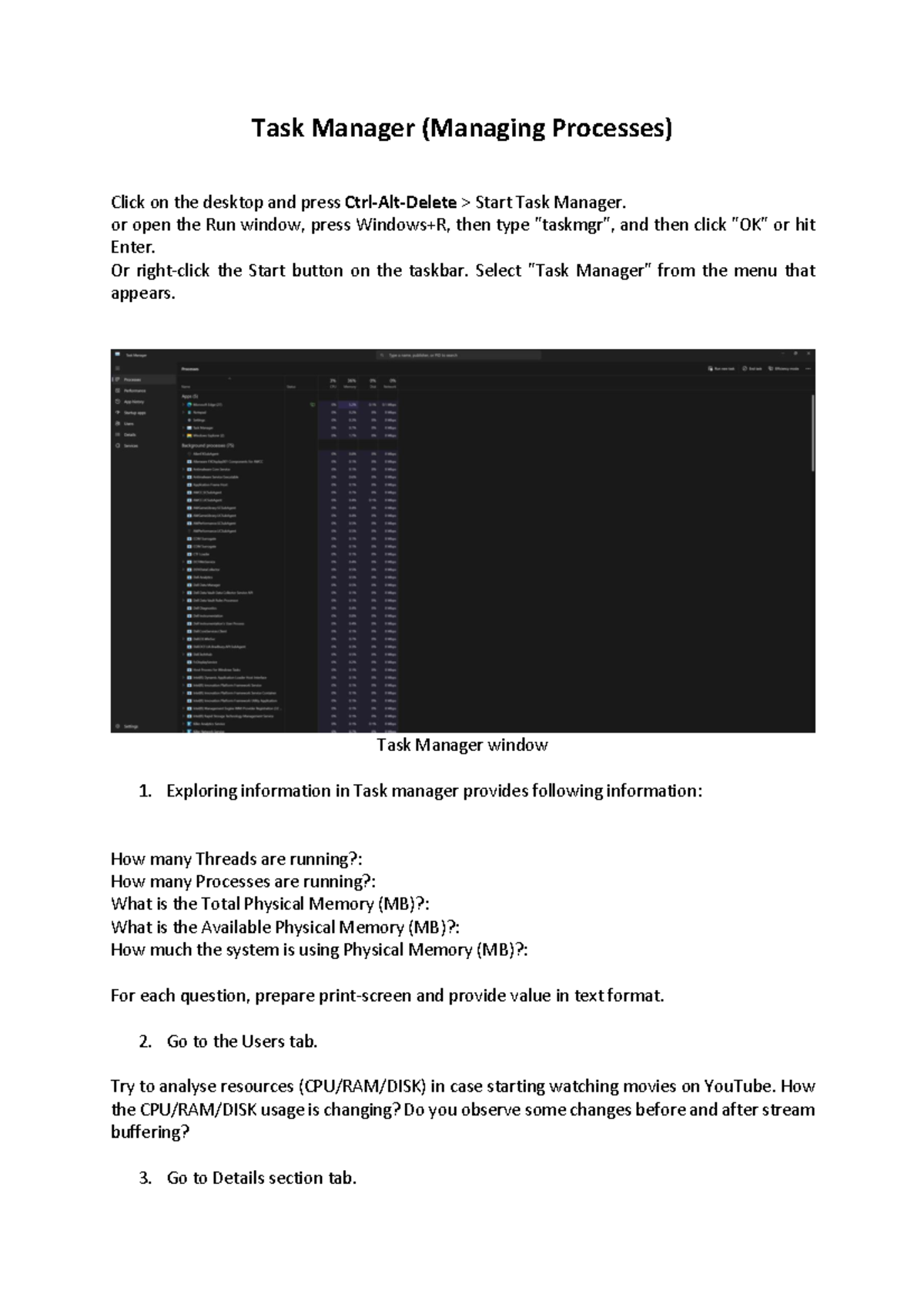 OS LAB7 - Task Manager Process Management and Analysis - Studocu