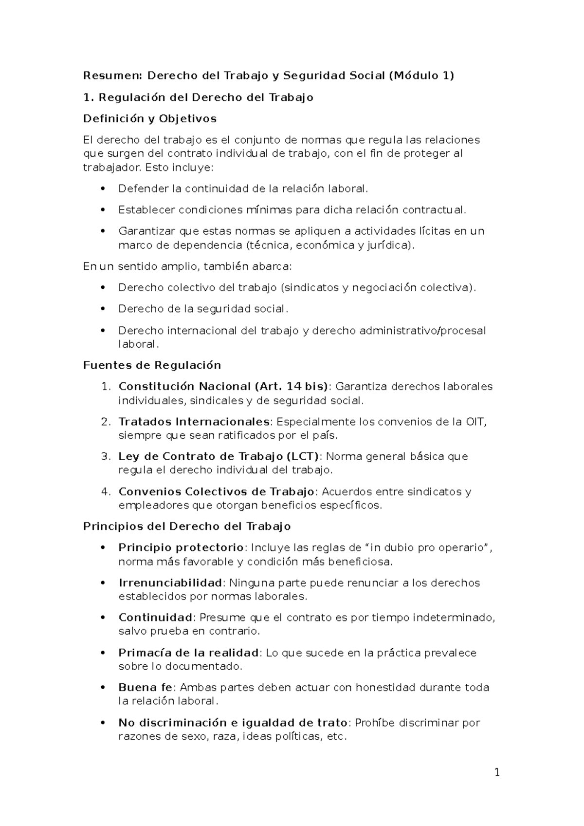 Módulo 1: Resumen del Derecho del Trabajo y Seguridad Social - Studocu