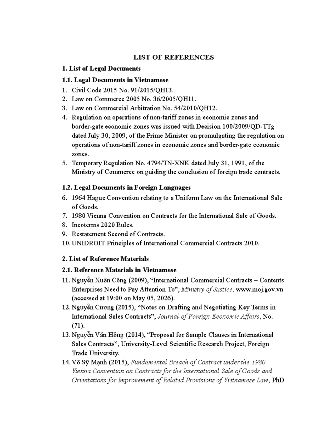 REF - Comprehensive List of Legal Documents and References - Studocu