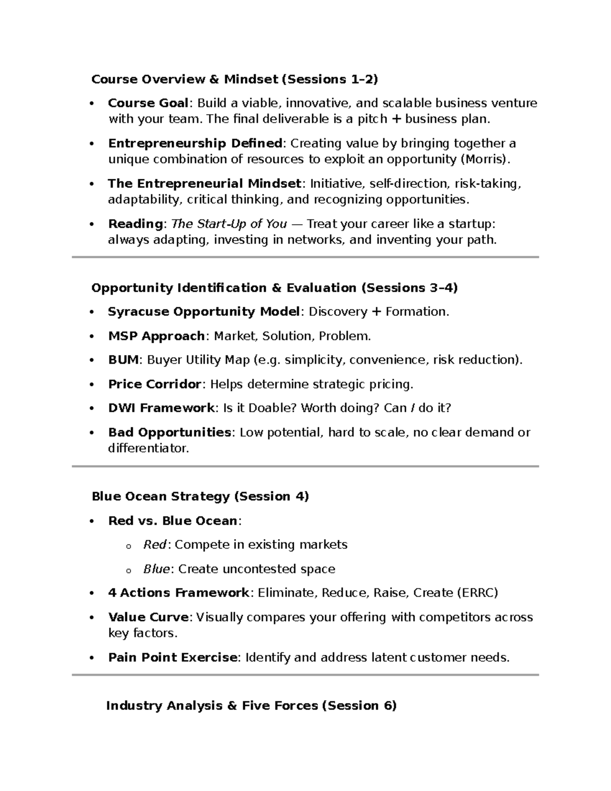 Midterm Study Guide - Course Overview & Mindset (Sessions 1–2) Course ...