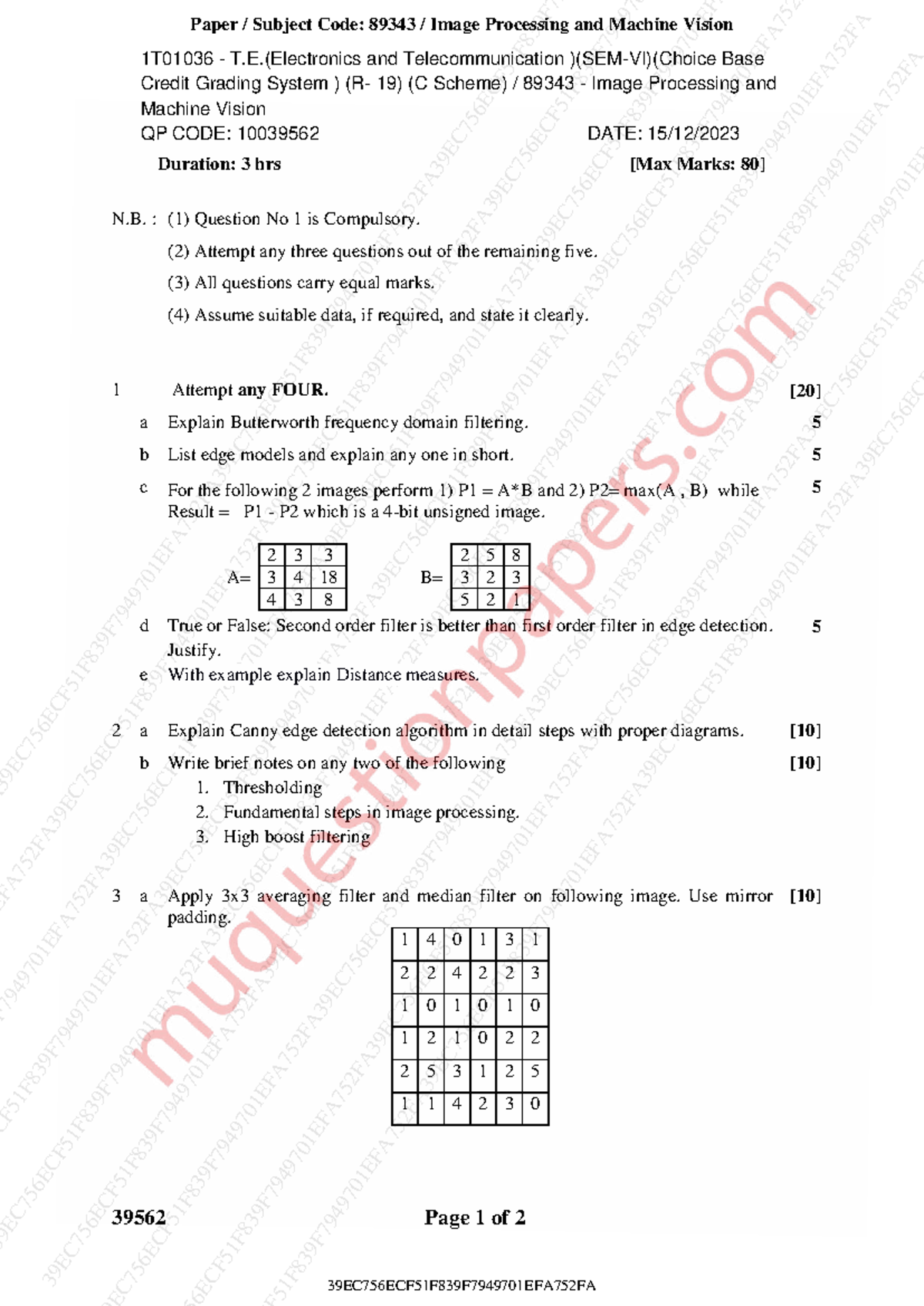 EC 9F Image Processing and Machine Vision Exam Notes - Dec 2023 - Studocu