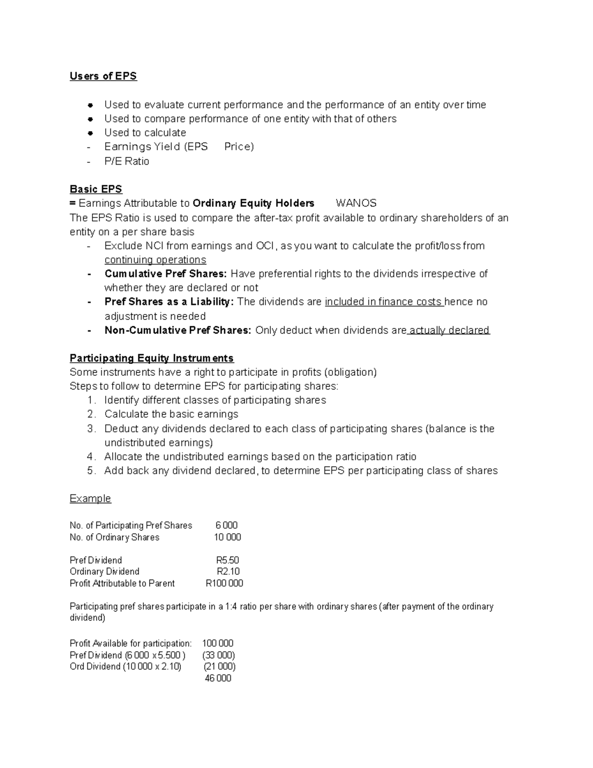 Earnings Per Share (EPS) - Comprehensive Study Notes - Studocu