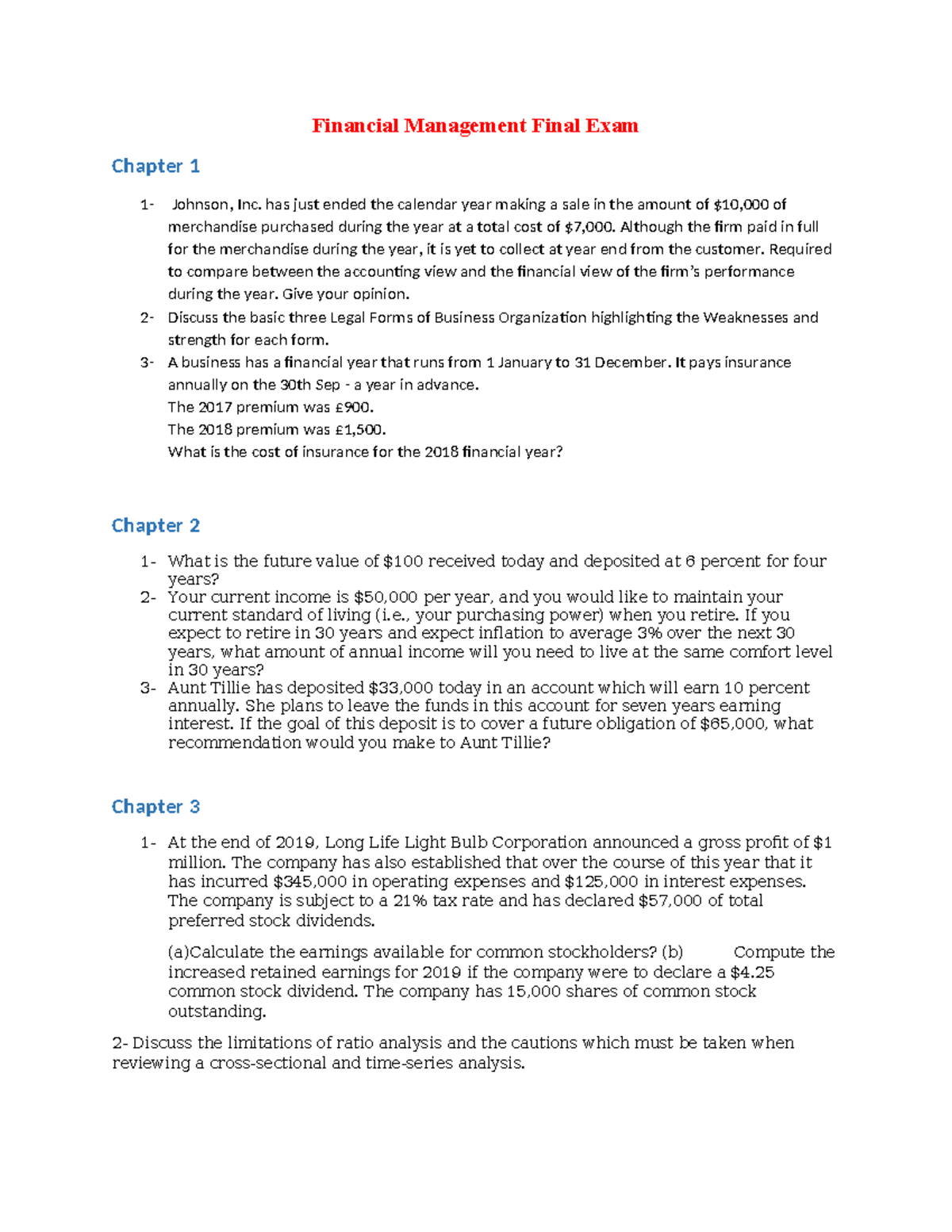 Financial Management F inal Exam: Key Concepts & Case Studies - Studocu