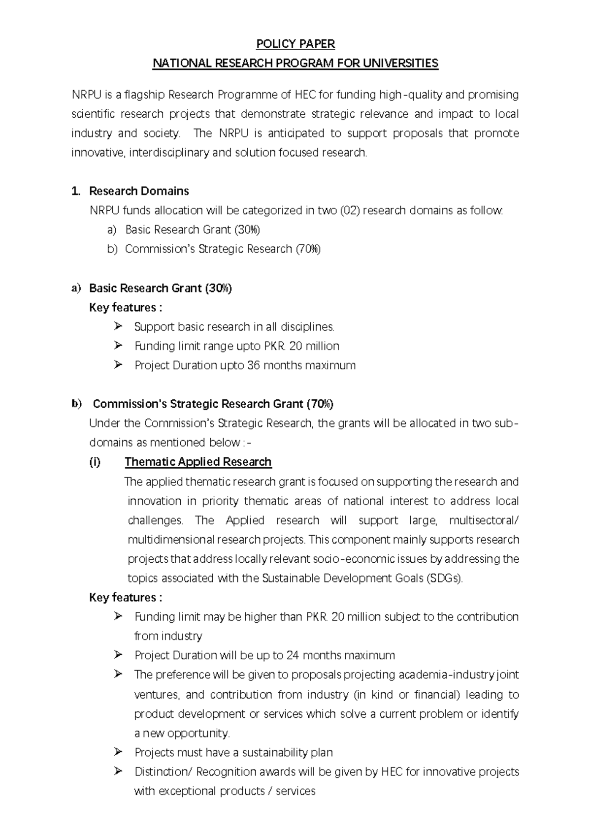 NRPU Policy Paper 2024: National Research Program for Universities ...