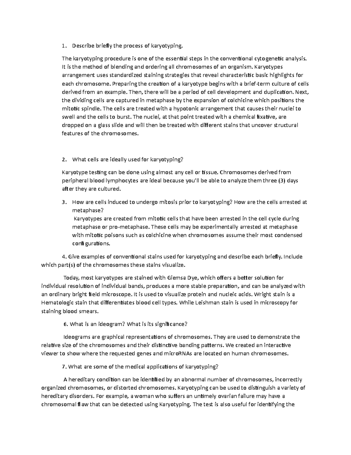Karyo-ANS: Comprehensive Answers on Karyotyping Questions - Studocu