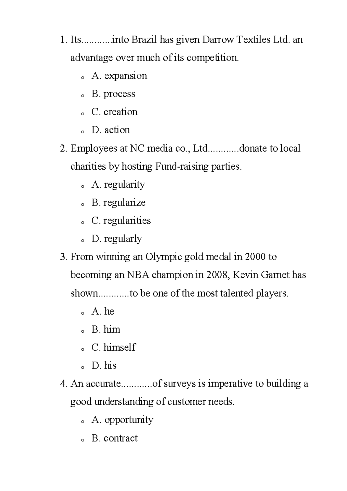 TOEIC Reading Part 5 Practice Questions and Answers - Studocu