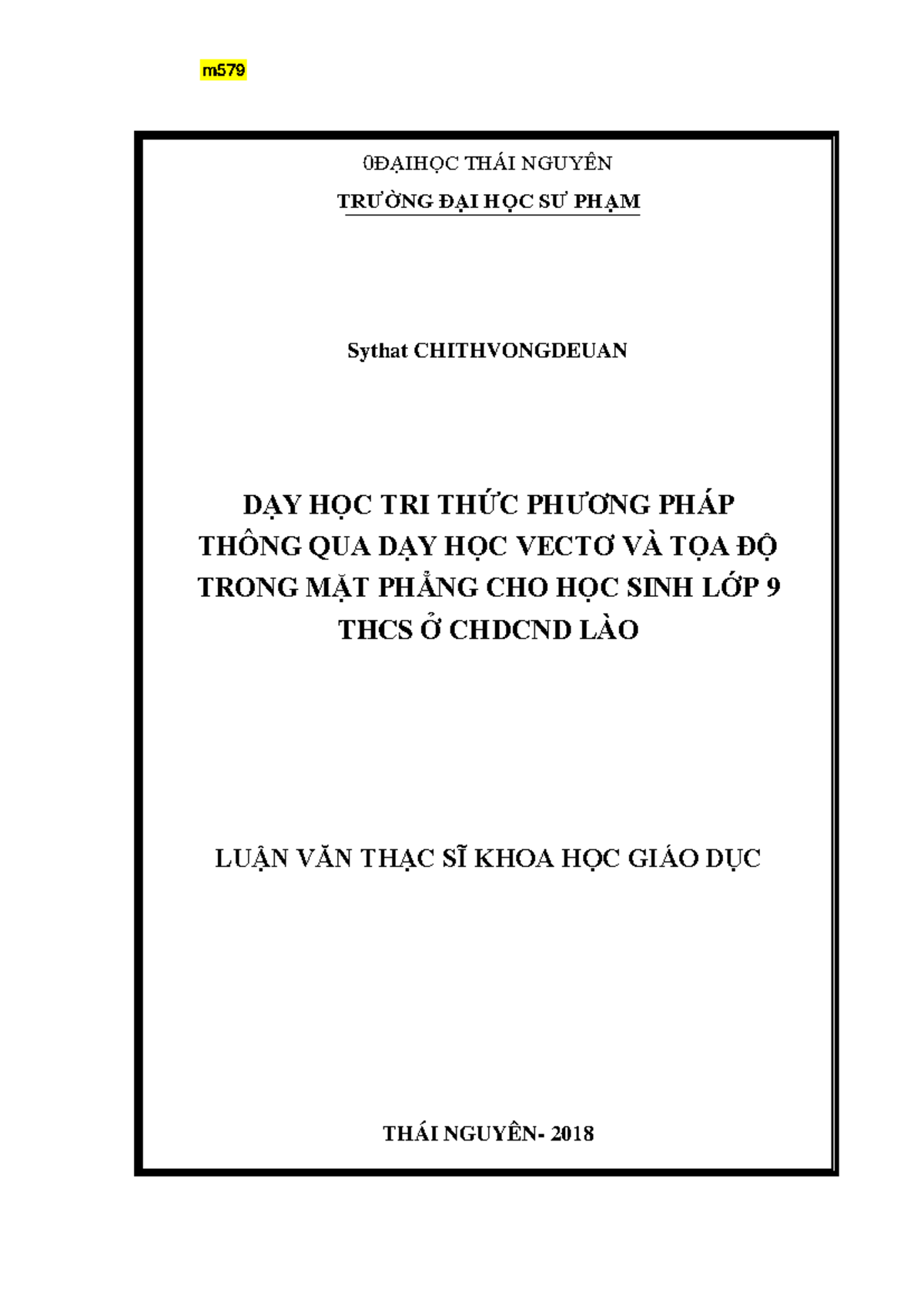 Luận Văn Thạc Sĩ: Dạy Học TTPP Vectơ & Tọa Độ Lớp 9 THCS CHDCND Lào ...