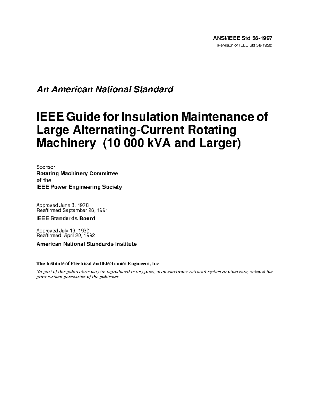 IEEE Std 1997 Guide for Insulation Maintenance of Large AC Rotating ...