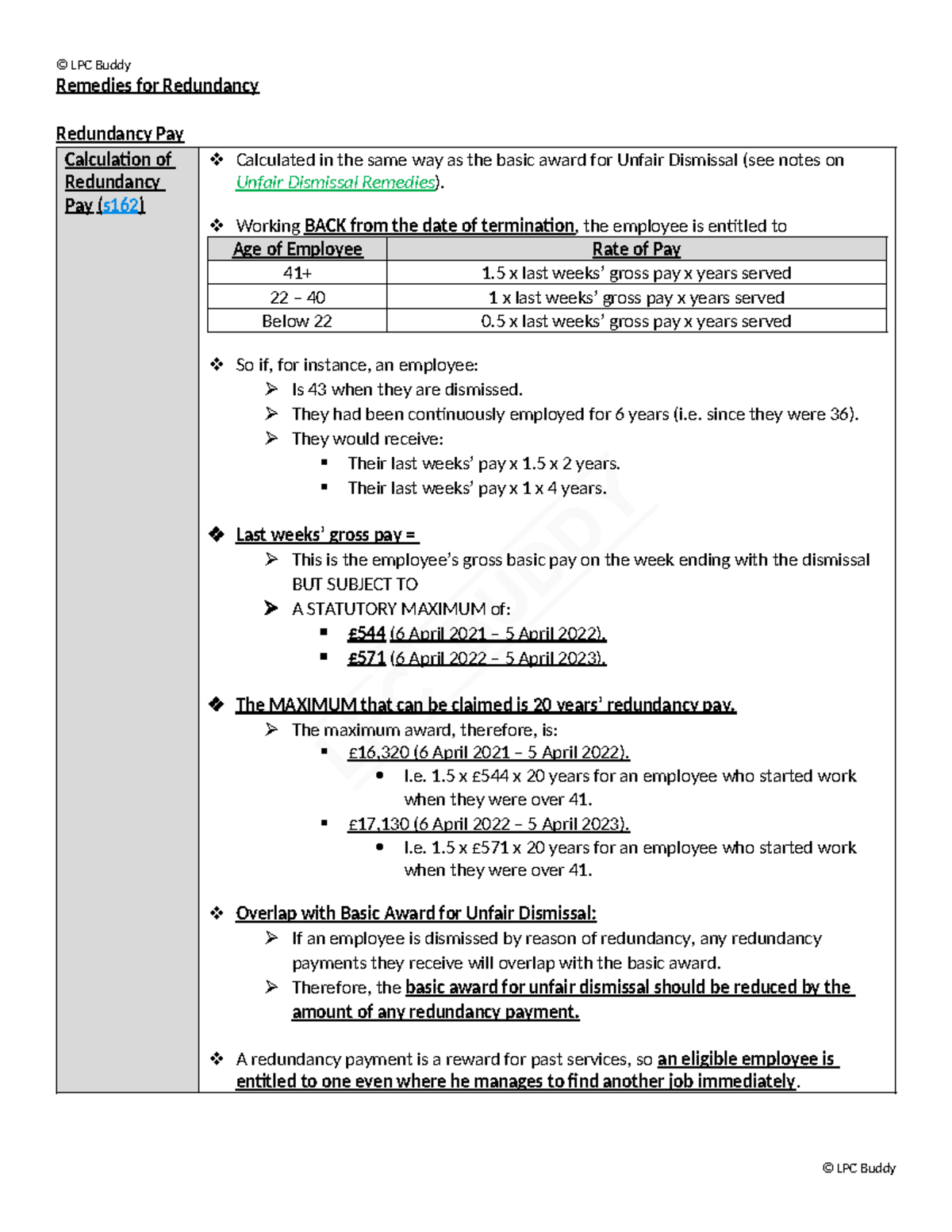 LPC Buddy Remedies for Redundancy Pay Calculation Guide - Studocu