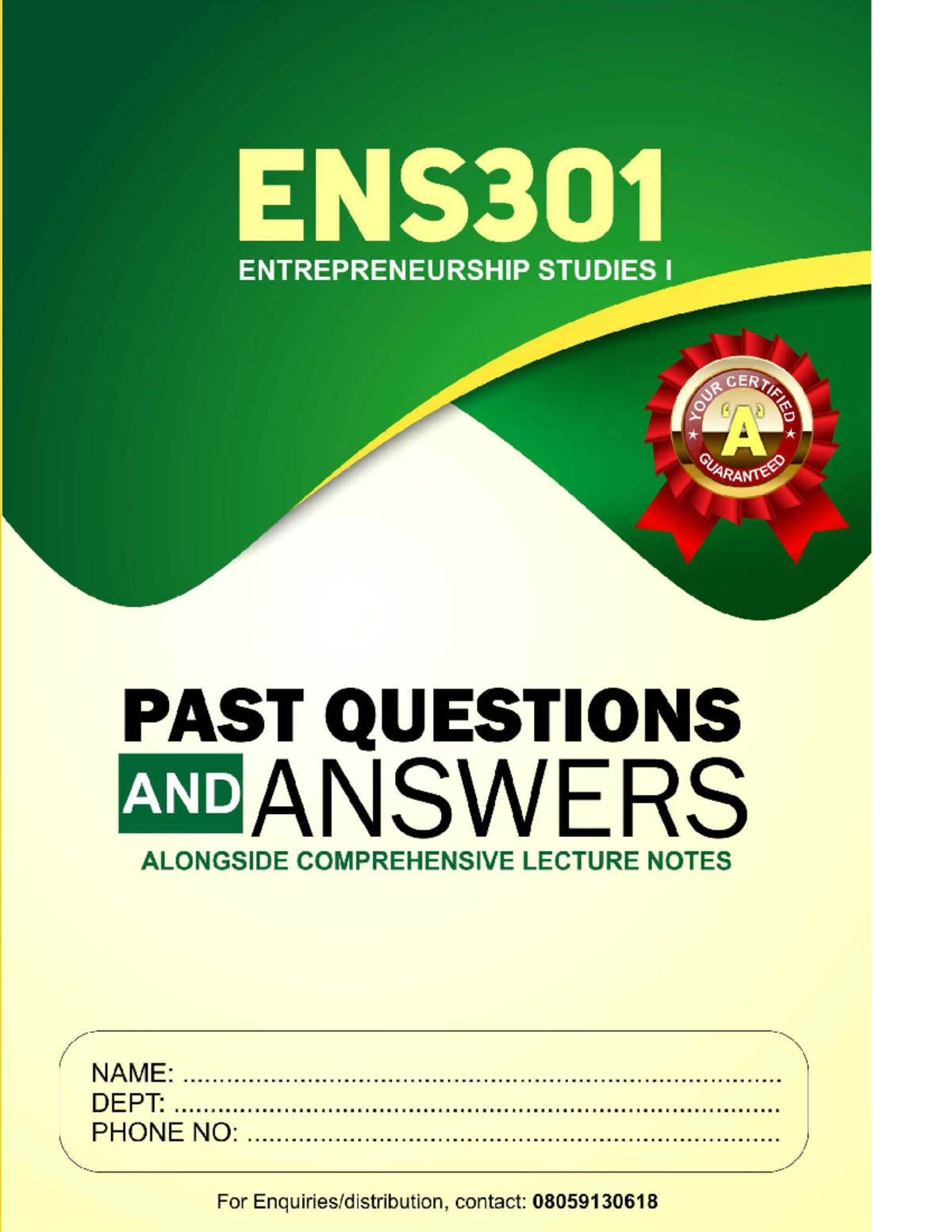 ENT- Material - Entrepreneurship Lecture Notes: Key Concepts and ...